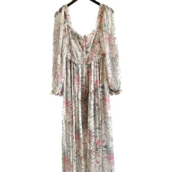 Zimmermann Ivory Floral Print Gathered Maxi Silk Dress - Picture 4 of 8
